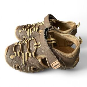 Kids Brown Sports Hiking Sandals Closed Toe Water Shoes Velcro Adjustable Strap
